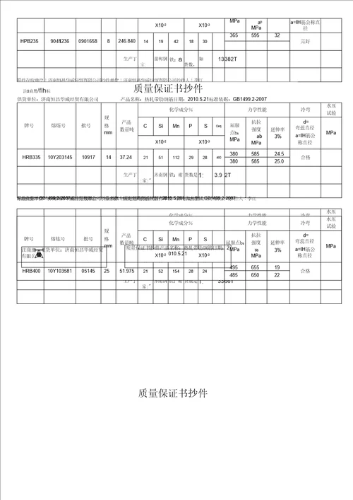 某公司质量保证书抄件