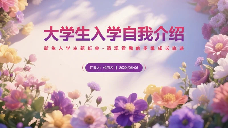 紫色小清新风花团锦簇元素大学生自我介绍PPT模板