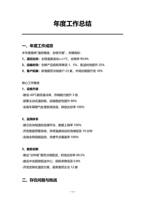 冷链物流企业年度工作总结