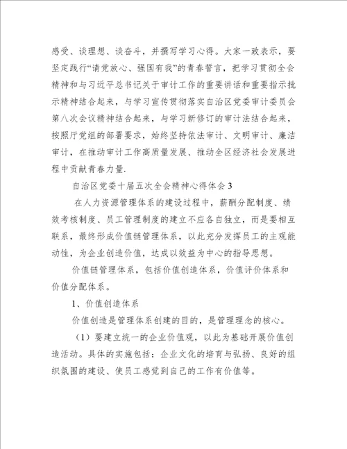 自治区党委十届五次全会精神心得体会范文精选7篇