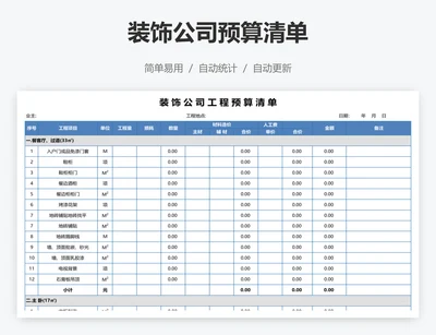 装饰公司预算清单