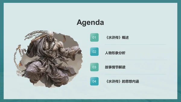 蓝色渐变风水浒传读后感读书笔记PPT模板