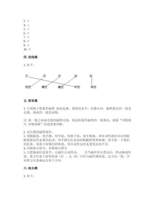 教科版二年级下册科学期末测试卷及一套答案.docx