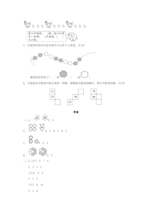 2022一年级数学下册 第7单元 找规律达标检测卷 新人教版.docx