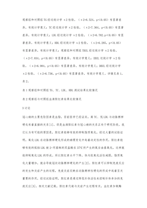 研究血清胆红素、血脂测定与冠心病诊断的关系.docx