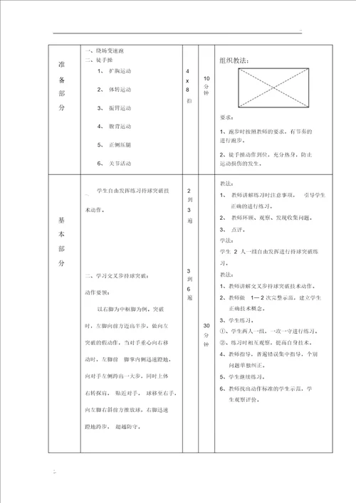 体育教案：篮球交叉步持球突破教案