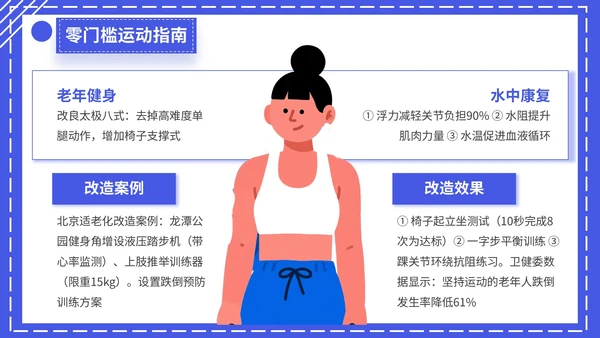 蓝色扁平插画风格全民健身宣传PPT模板