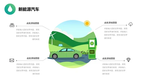 简约插画风绿色出行能源创新新能源汽车PPT