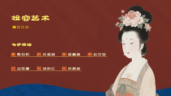 红蓝复古中国传统文化唐代簪花PPT模板