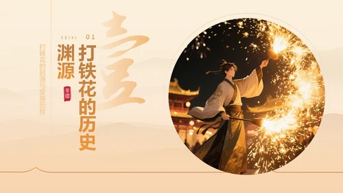 黄色中国风打铁花非遗文化介绍PPT模板