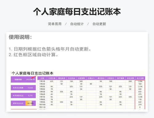 个人家庭每日支出记账本