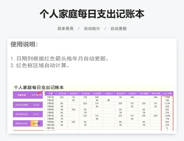 个人家庭每日支出记账本