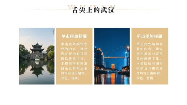 金色实景武汉旅行攻略PPT模板