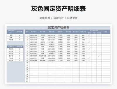 灰色固定资产明细表