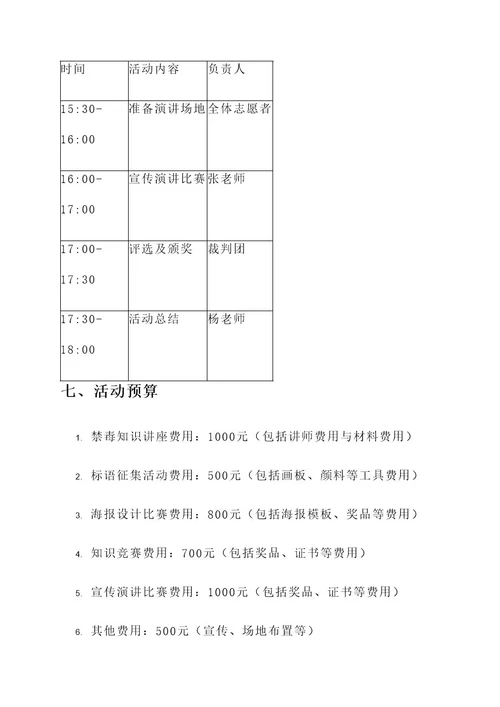 禁毒活动流程策划书