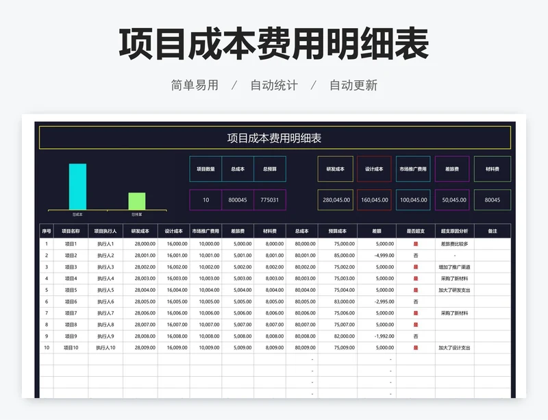 项目成本费用明细表