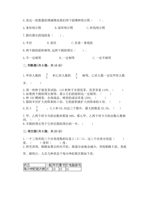 小学六年级上册数学期末测试卷附参考答案【达标题】.docx