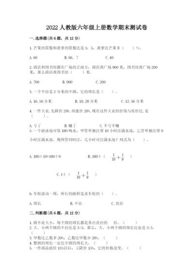 2022人教版六年级上册数学期末测试卷含答案【轻巧夺冠】.docx