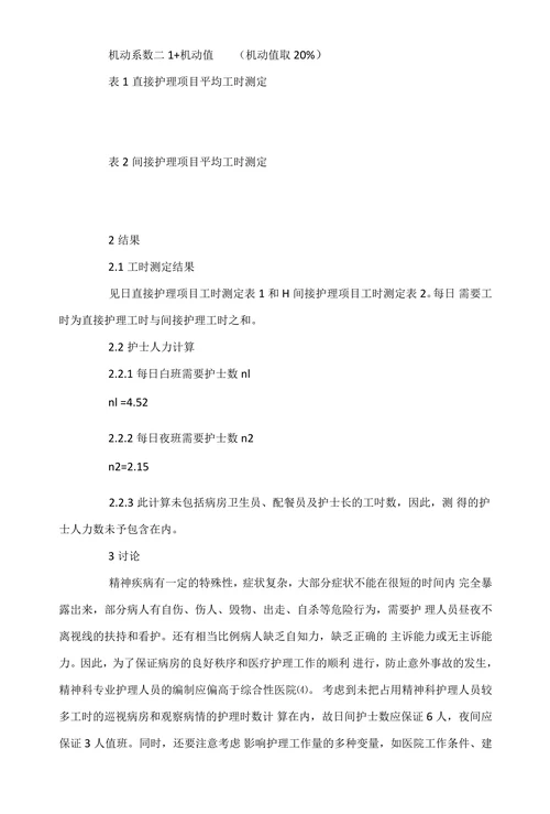 精神科护理工作量测量与人力配置的研究