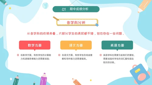期中质量分析彩色卡通风小学一年级期中家长会PPT