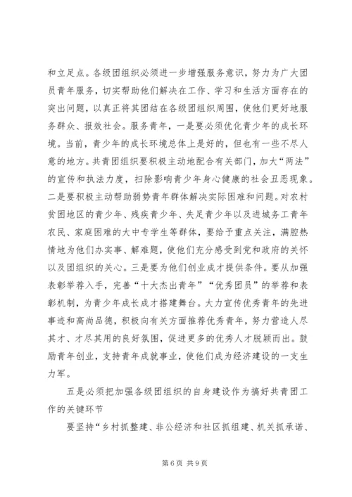 县委副书记在全县共青团工作会议上的讲话.docx