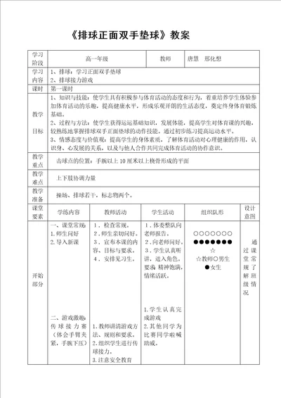 排球正面双手垫球教案排球正面双手垫球公开课教案1水