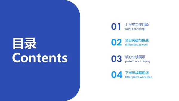 蓝色简约企业年中述职PPT模版