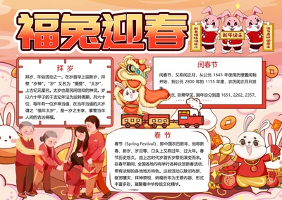 春节福兔迎春word小报