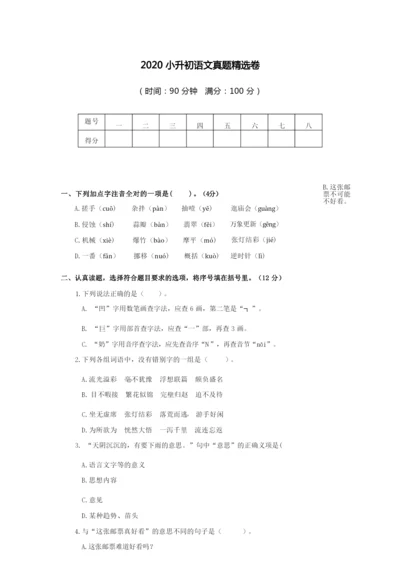 2020最新小升初语文试卷及答案.docx