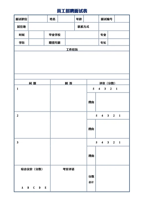 员工招聘面试表