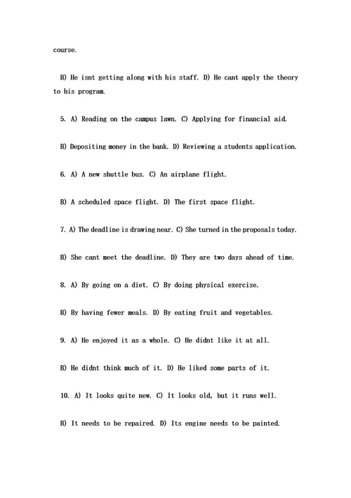 大学英语六级考试试题和答案附解析