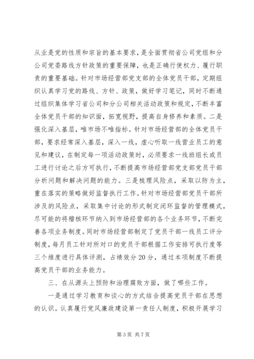 市场经营部党支部书记党风廉政建设监督责任落实汇报材料.docx