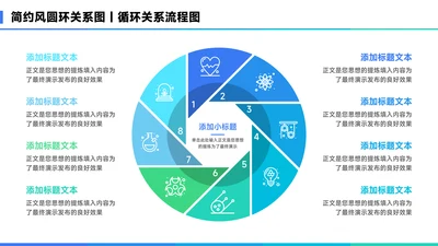 蓝色简约风8项圆环关系图PPT