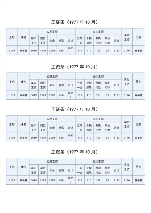 员工工资明细表范本4种