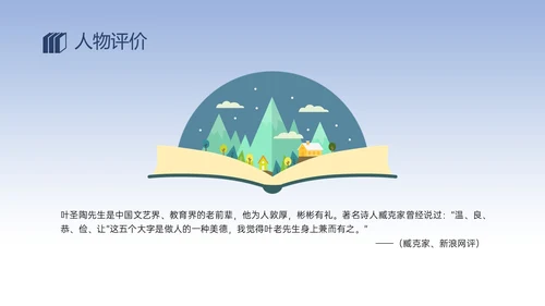 蓝色简约插画人物介绍叶圣陶生平简介PPT模板