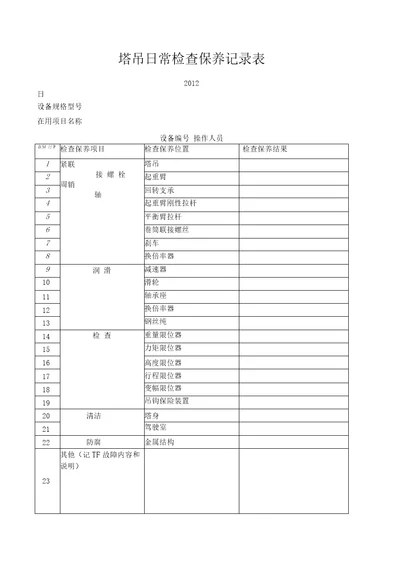 塔吊日常检查保养记录表