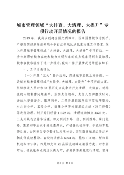 城市管理领域“大排查、大清理、大提升”专项行动开展情况的报告.docx