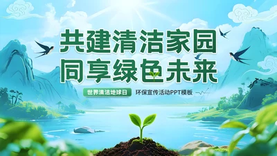 深绿色清新风世界清洁地球日环保宣传活动PPT模板