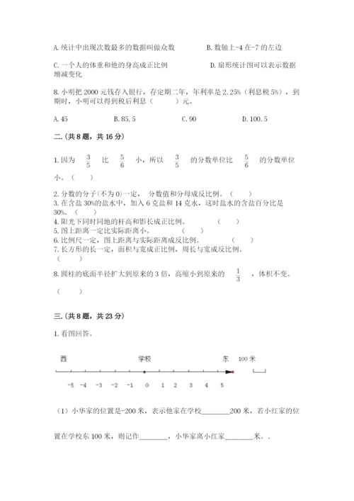 小学六年级下册数学摸底考试题附答案【预热题】.docx