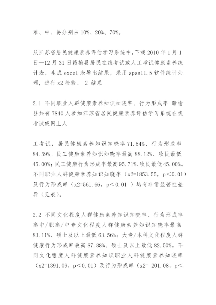 赣榆县居民健康素养网络学习评估结果论文.docx
