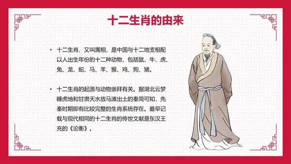 国风纹理中国传统文化十二生肖主题科普PPT模板