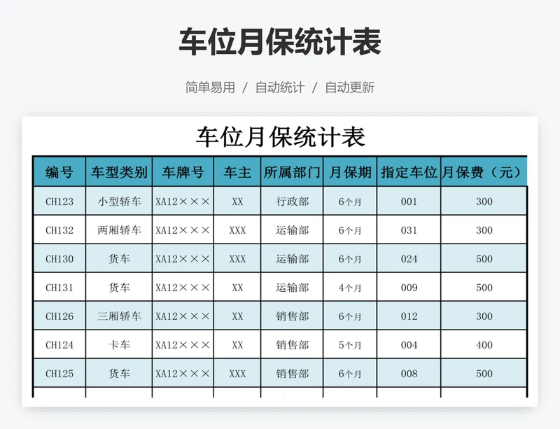 车位月保统计表