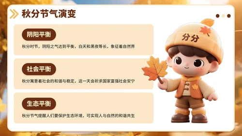 黄色3D风小学班会秋分节气介绍PPT模板