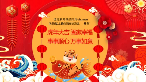 虎年红喜庆贺卡2022元旦春节拜年贺卡PPT