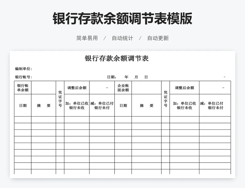 银行存款余额调节表模版