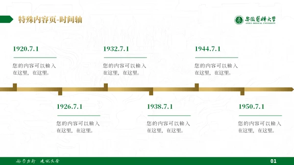 绿金配色安徽医科大学通用PPT模板