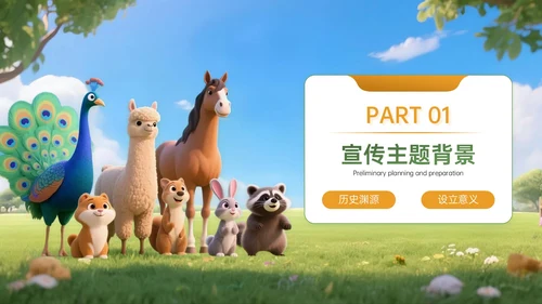 绿黄色3D关于世界动物日宣传活动主题PPT模板