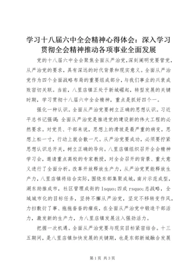 学习十八届六中全会精神心得体会：深入学习贯彻全会精神推动各项事业全面发展.docx