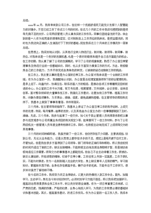 试用期满个人工作总结