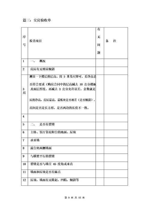 交房验收单三篇